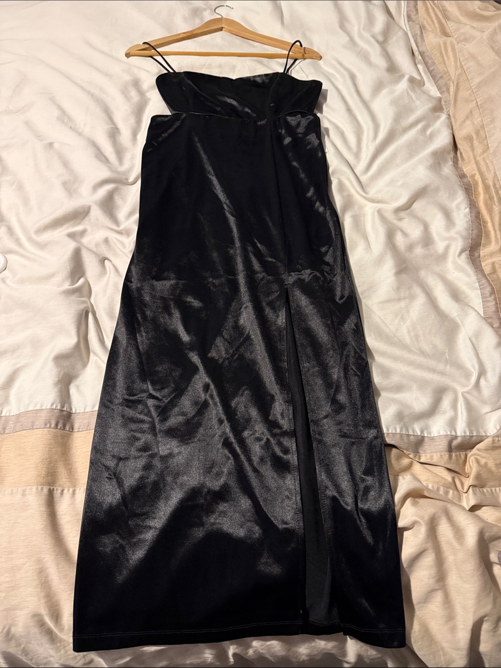 Hello Molly Black Satin Slip Midi Dress
